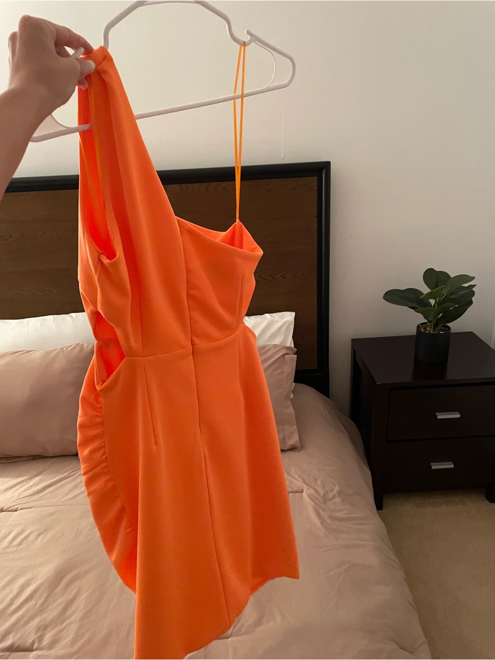 Hello Molly Neon Orange One-Shoulder Mini Dress
